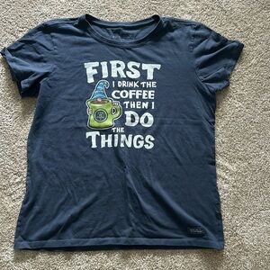 Life is good woman’s gnome with coffee shirt